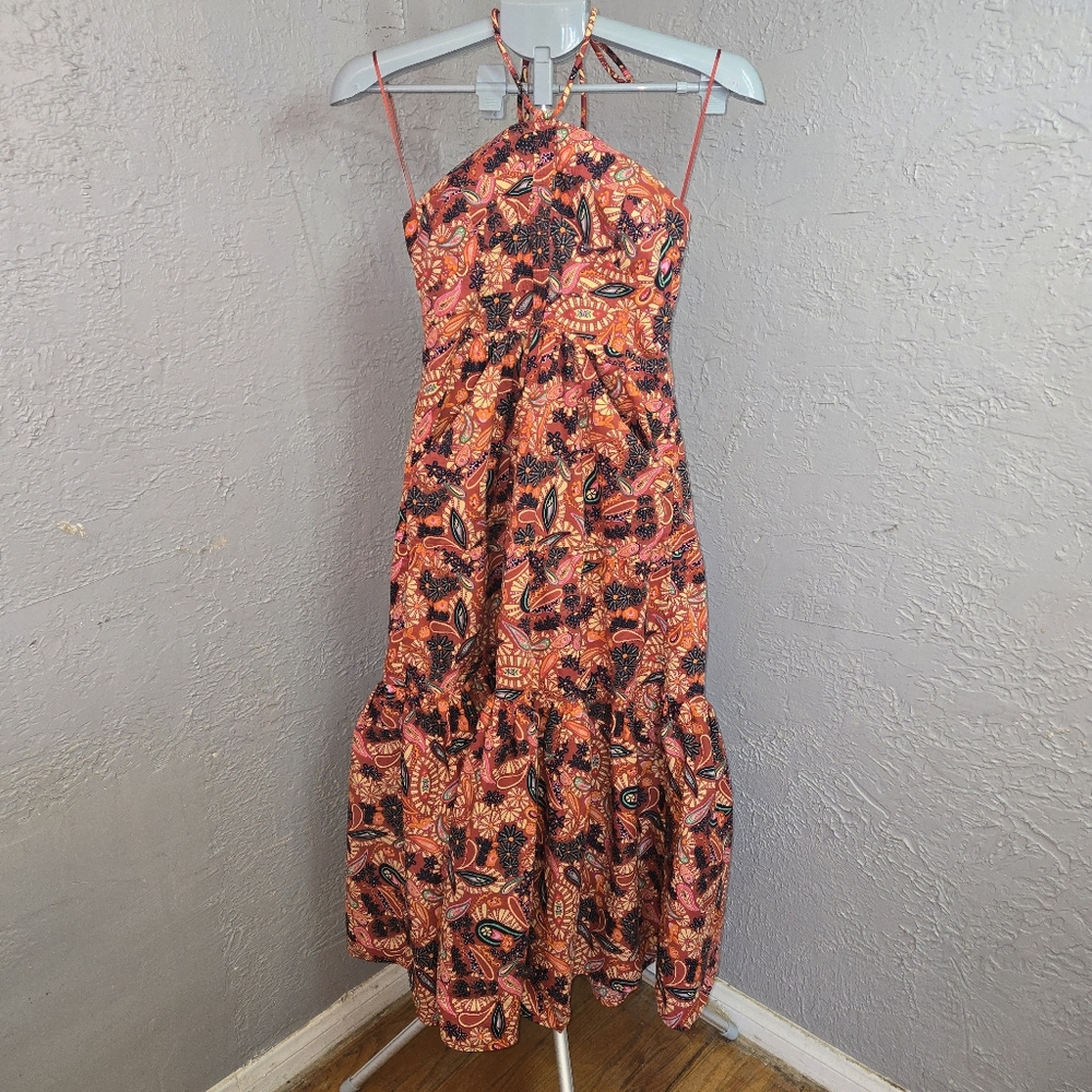 House of Harlow 1960 Orange & Black Paisley Maxi Dress